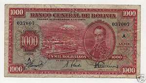 Bolivia 1000 Bolivianos L.1928 Pick 135 VF   