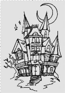 Halloween Haunted House Silhouette Cross Stitch Pattern  