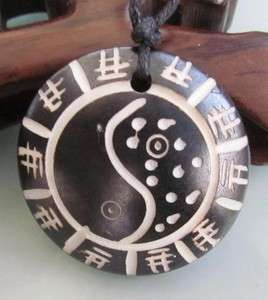 Ox Bone Tai Ji Yin Yang Fish Pendant Necklace  
