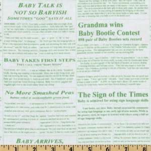  44 Wide Baby Business Newspaper Green Fabric By The Yard 