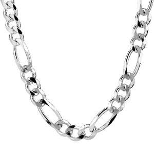 Mens Sterling Silver Italian 9.70 mm Solid Figaro Link Chain Necklace 