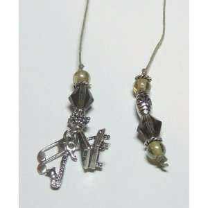   , Sax and Musical Note Beaded Bookmark by Amy McNeil