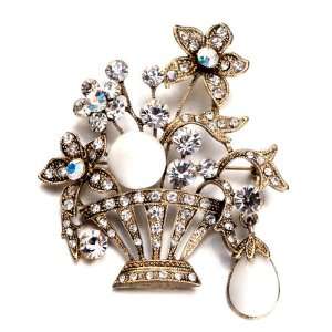    Elegant Basket Flowers Crystal Brooches And Pins Pugster Jewelry