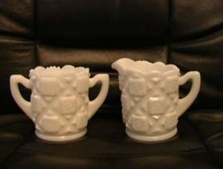 Set of White Milk Glass Coffee Creamer Dish Sugar Bowl Cup  
