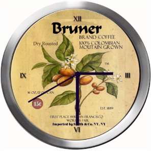  BRUNER 14 Inch Coffee Metal Clock Quartz Movement Kitchen 