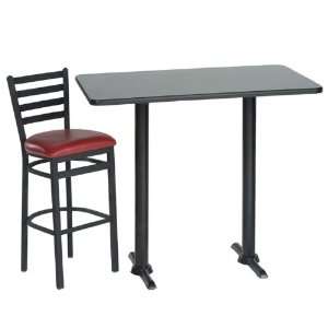   Table with Two Stools Red Vinyl Seat/Mahogany Table Top/Black Frame