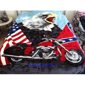  King Korean Mink Blanket Usa Confederate Eagle Bike