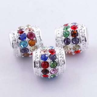 New Shiny AB Rhinestone Drum Loose Spacer European Charms Beads Fit 