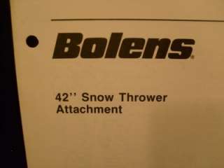 BOLENS 42 SNOW THROWER ATTACHMENT MODEL 50142 PARTS LIST  