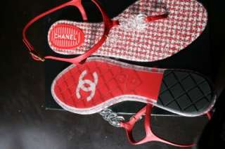 AUTH NEW CHANEL CC THONG CHAIN SANDAL RED 9 & 10 SALE  