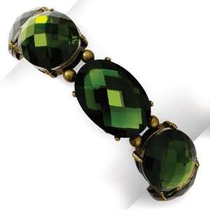  Burnish Brass tone Faceted Olive Crystal Stretch Bracelet 