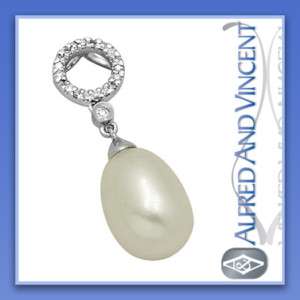 7mm White Pearl & Round Brilliant Cut Diamond Necklace Pendant 14k 
