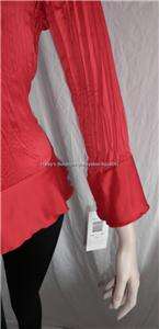 NEW SUNNY TAYLOR RED RUFFLE FRONT CASUAL BLOUSE/TOP PL  