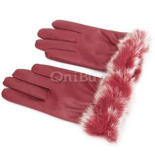   Winter Warm Rabbit Fur & PU Leather Full Finger Waist Gloves  