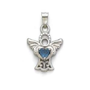  14k White Filigree Angel Blue Heart CZ Pendant 