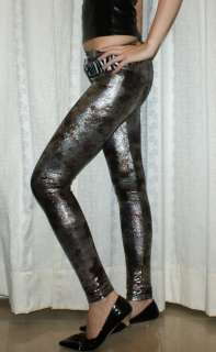 95cm shiny black & brown snake print leggings tight pants emo rock 