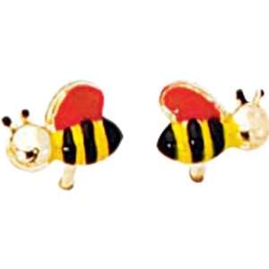  14K Yellow/Red Bee Baby Earrings Jewelry