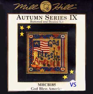 Mill Hill Beads and Button Cross Stitch Kit 5 x 5~ GOD BLESS AMERICA 