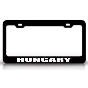 HUNGARY Country Steel Auto License Plate Frame Tag Holder, Black/White