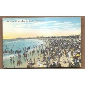   Postcard Vintage Crowd On The Beach Venice California 