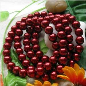  Round Glass Pearl Loose Beads 30 Inch   HY31 Wine Red 10mm 