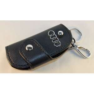    Audi Logo Black Leather Purses Style Key Chain Ring Automotive