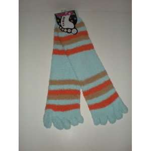  Fuzzy Striped Long Toe Socks (Light Blue,Brown, Orange 