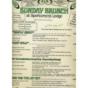   Sunday Brunch Menu Studio City California 1980s 