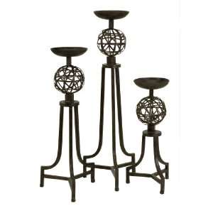  Open Globe Metal Candle Stick Holder Accent   Set of 3 