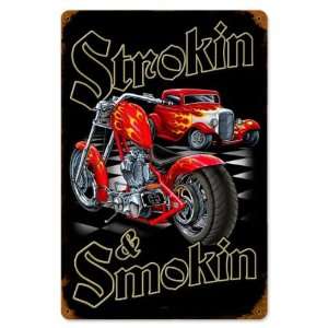  Strokin and Smokin Motorcycle Vintage Metal Sign   Victory 