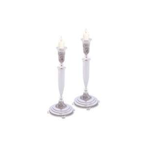   Nickel Candlesticks with Filigree Checkered Pattern