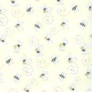 BUZZING HONEY BEES ON PALE YELLOW~ Cotton Quilt Fabric  