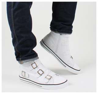 NEW Womens Buckle Strap Hi High Top Sneakers Color White Shoes US size 
