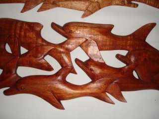 26 (1pc) of Bali Hand Carved School of Happy Dolphins Wall Panel