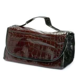  New Burgundy Croc 4 Section Roll Up Cosmetic Travel Case Beauty