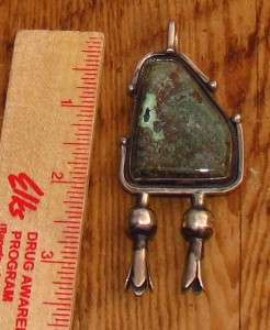 BIG OLD PAWN NAVAJO STER SILVER SQUASH BLOSSOM TURQUOISE PENDANT 