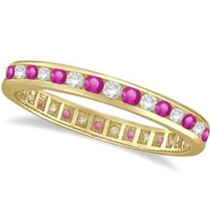  Pink Sapphire and Diamond Channel Set Eternity Band 14k 