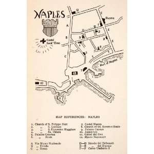  1928 Print Map Naples Italy Europe City Castel Saint Elmo 