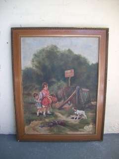 Antique pair oil on canvas people paintings # 06654  