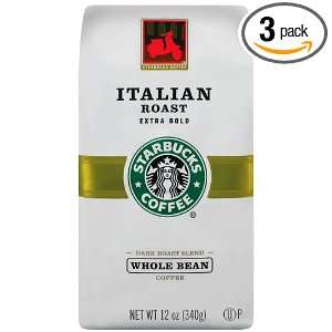 Starbucks Italian Roast Coffee, Whole Bean, 12 Ounce Bags (Pack of 3)