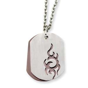 Mens Stainless Steel and Chocolate Accent Two Layer Tribal Dog Tag 