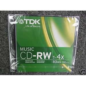  TDK 4x CD RW Media   700MB   120mm Standard   1 Pack Jewel 