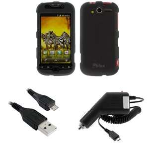  Black Hard Rubberized Snap on Case + Car Charger + USB Sync 
