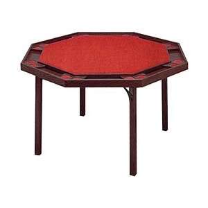  Octagon Poker Table with Mahogany Finish & Red Vinyl Top 