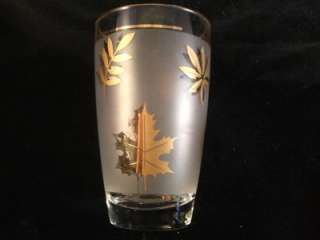 VINTAGE retro FRED PRESS gold FROSTED leaves TUMBLER  