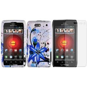 Blue Splash Hard Case Cover+LCD Screen Protector for Motorola Droid 4 