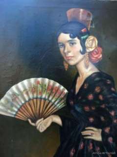 VINTAGE Portrait SPANISH Senorita Woman Original Oil  needs 