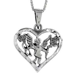   out Heart w/ Angel Pendant (w/ 18 Silver Chain), 7/8 inch (22mm) tall