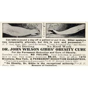  1907 Ad Weight Loss Obesity Fat Cure John Wilson Gibb 