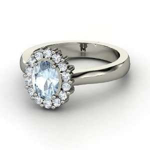 Princess Kate Ring, Oval Aquamarine Palladium Ring with Diamond